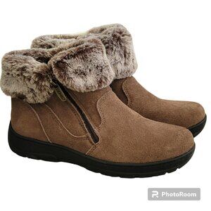 Khombu "Jessica" Ankle Boots Suede Leather Faux Fur Lining Memory Foam New